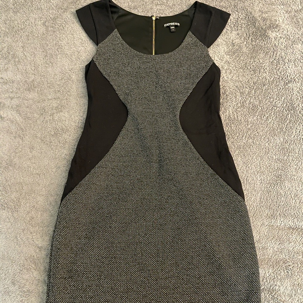 Express Mini Black and Gray Dress- Size 2